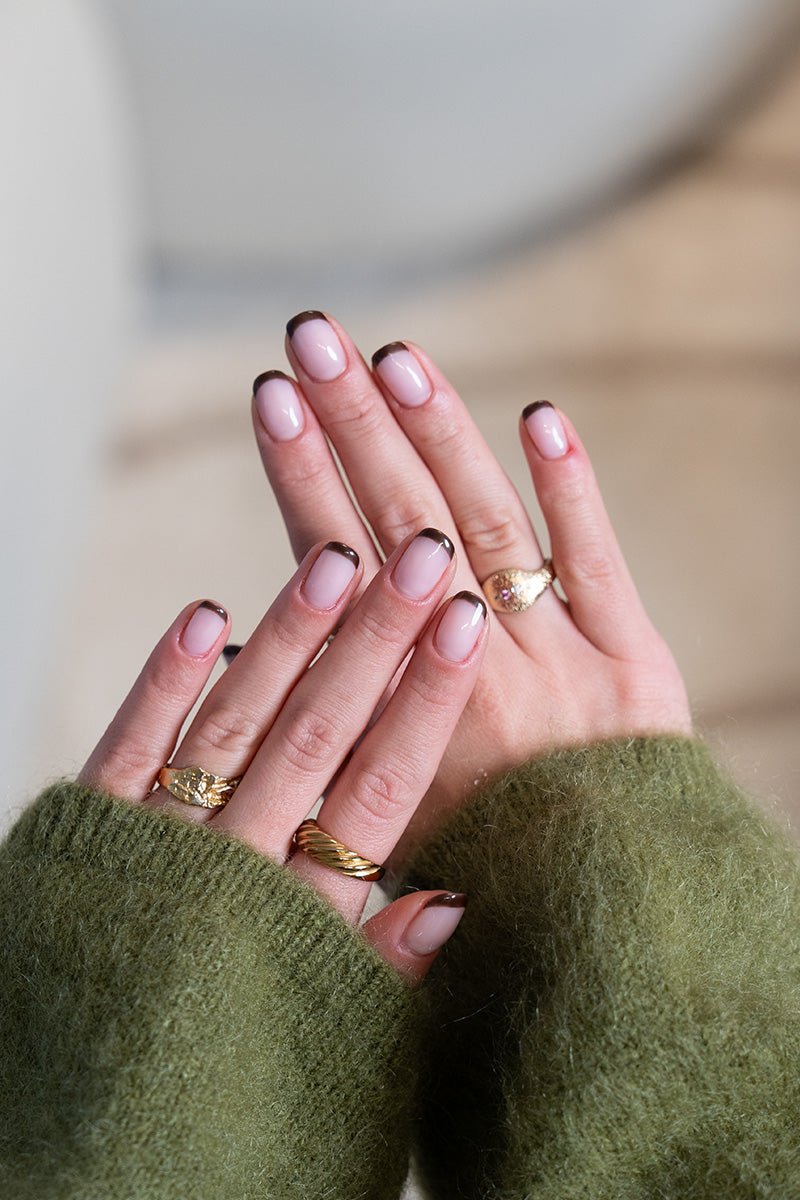 Espresso brown micro French nails